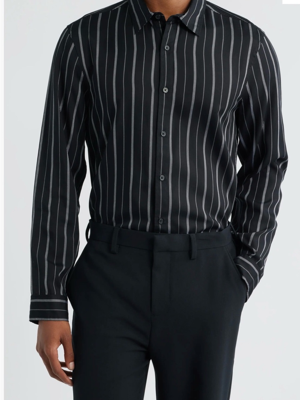 Men's Black Vertical Pinstripe Dress Shirt